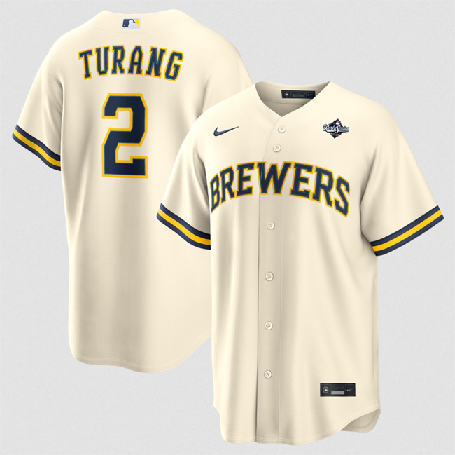 Men's Cream Milwaukee Brewers #2 Brice Turang 2026 World Series Cool Base Stitched Baseball Jersey