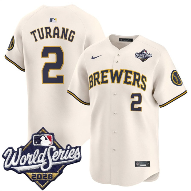 Men's Cream Milwaukee Brewers #2 Brice Turang 2026 World Series Limited Stitched Baseball Jersey