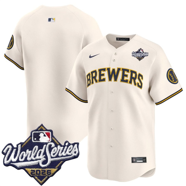 Men's Cream Milwaukee Brewers Blank 2026 World Series Limited Stitched Baseball Jersey