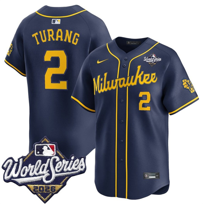 Men's Navy Milwaukee Brewers #2 Brice Turang 2026 World Series Alternate Limited Stitched Baseball Jersey