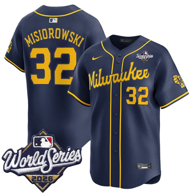 Men's Navy Milwaukee Brewers #32 Jacob Misiorowski 2026 World Series Alternate Limited Stitched Baseball Jersey