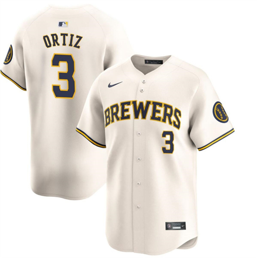 Men's Cream Milwaukee Brewers #3 Joey Ortiz Home Limited Stitched Baseball Jersey