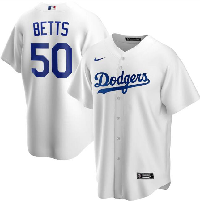 Men's Los Angeles Dodgers White #50 Mookie Betts Cool Base Stitched Jersey