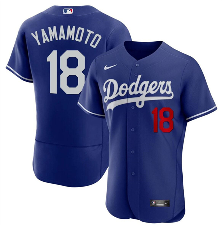 Men's Royal Los Angeles Dodgers #18 Yoshinobu Yamamoto 2023 Flex Base Stitched Baseball Jersey
