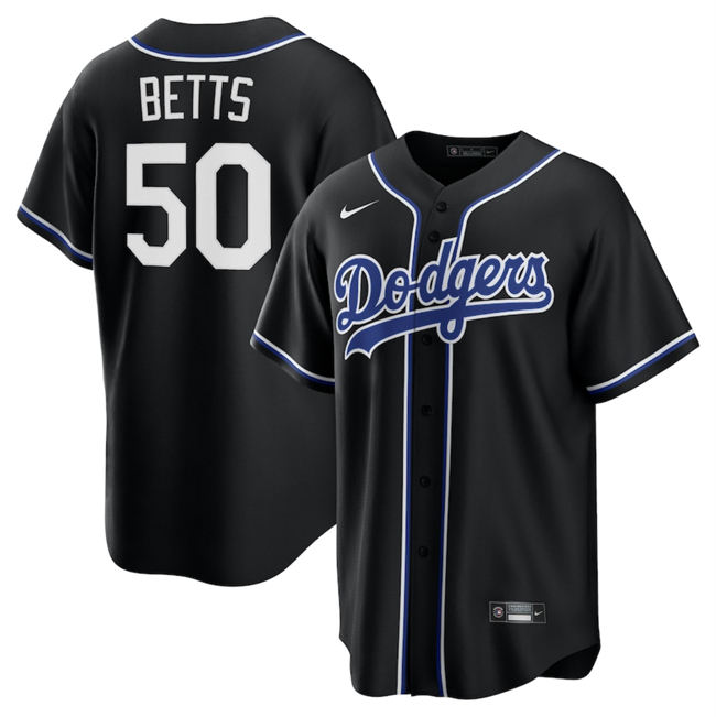 Men's Black Los Angeles Dodgers #50 Mookie Betts Lights Out Limited Stitched Baseball Jersey
