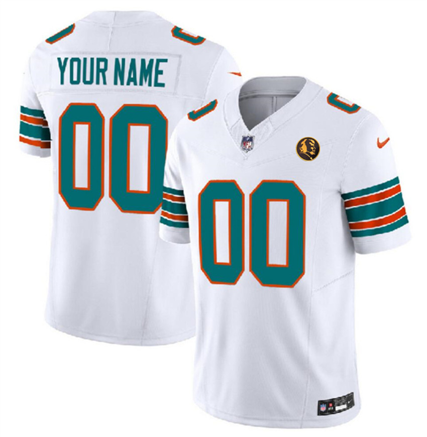Men's White Miami Dolphins Active Player Custom 2023 F.U.S.E. Alternate With John Madden Patch Vapor Limited Stitched Football Jersey