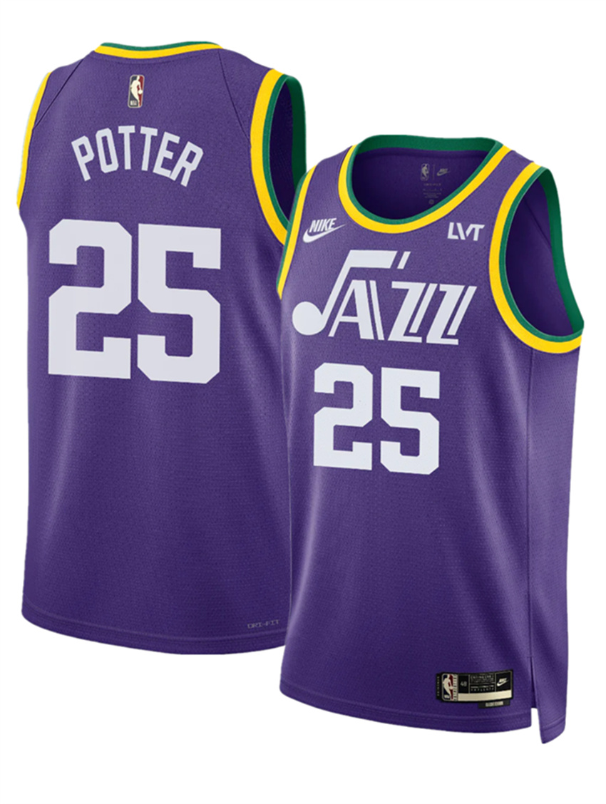 Men's Purple Utah Jazz #25 Micah Potter 2023 Classic Edition Stitched Basketball Jersey