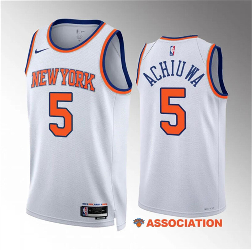 Men's White New Yok Knicks #5 Precious Achiuwa Association Edition Stitched Basketball Jersey