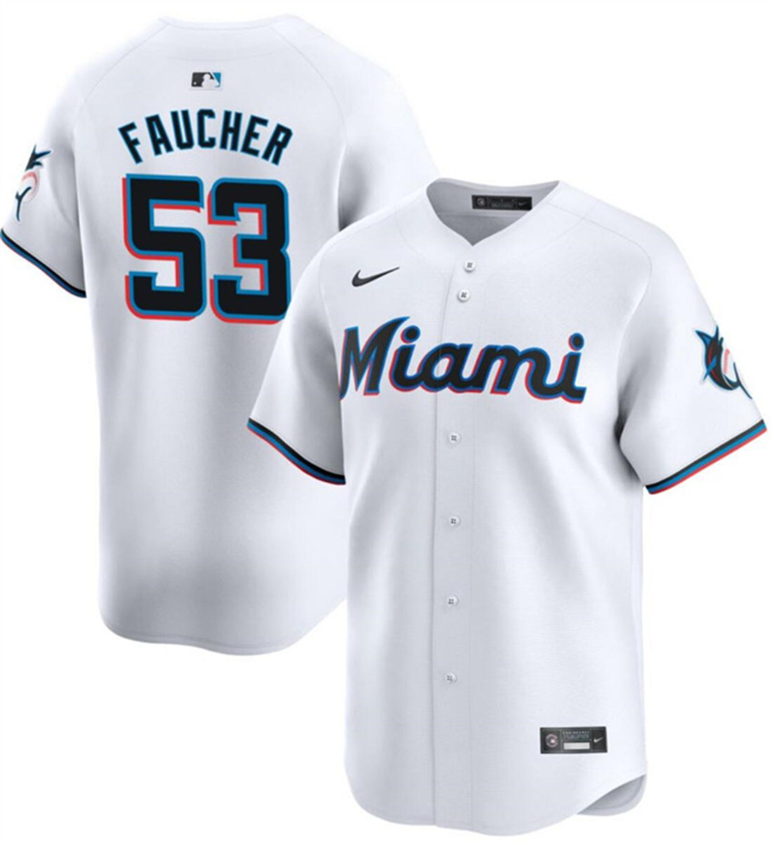Men's White Miami Marlins #53 Calvin Faucher Home Limited Stitched Baseball Jersey