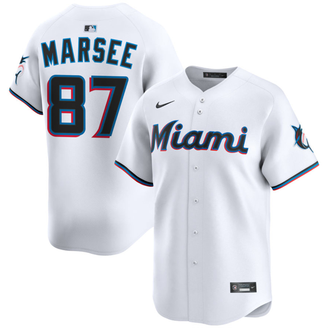 Men's White Miami Marlins #87 Jakob Marsee 2024 Home Limited Stitched Baseball Jersey