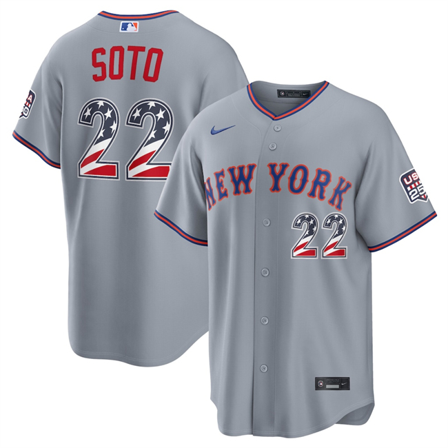Men's Grey New York Mets #22 Juan Soto USA 250 Fourth of July Home Stitched Baseball Jersey