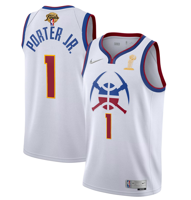 Men's White Denver Nuggets #1 Michael Porter Jr. 2023 Finals Earned Edition Stitched Basketball Jersey
