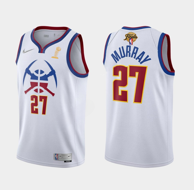 Men's White Denver Nuggets #27 Jamal Murray 2023 Finals Champions Earned Edition Stitched Basketball Jersey