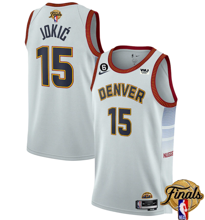 Men's White Denver Nuggets #15 Nikola Jokic 2023 Finals Icon Edition With NO.6 Patch Stitched Basketball Jersey