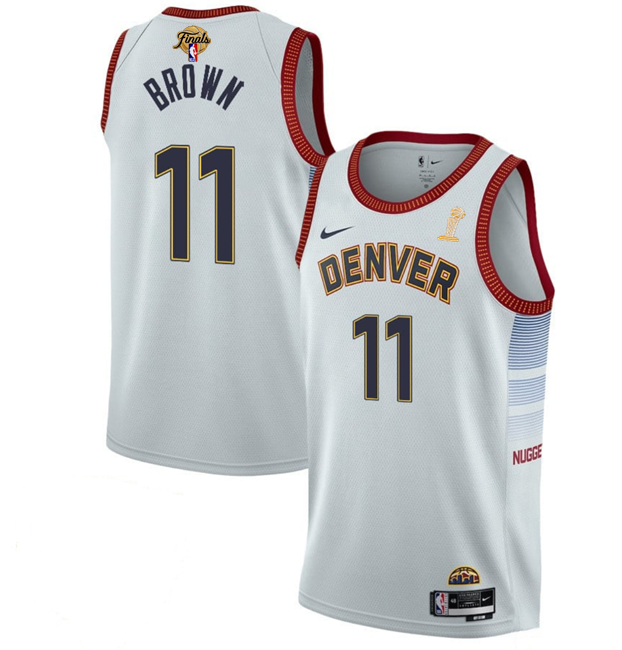 Men's White Denver Nuggets #11 Bruce Brown 2023 Finals Champions Icon Edition Stitched Basketball Jersey