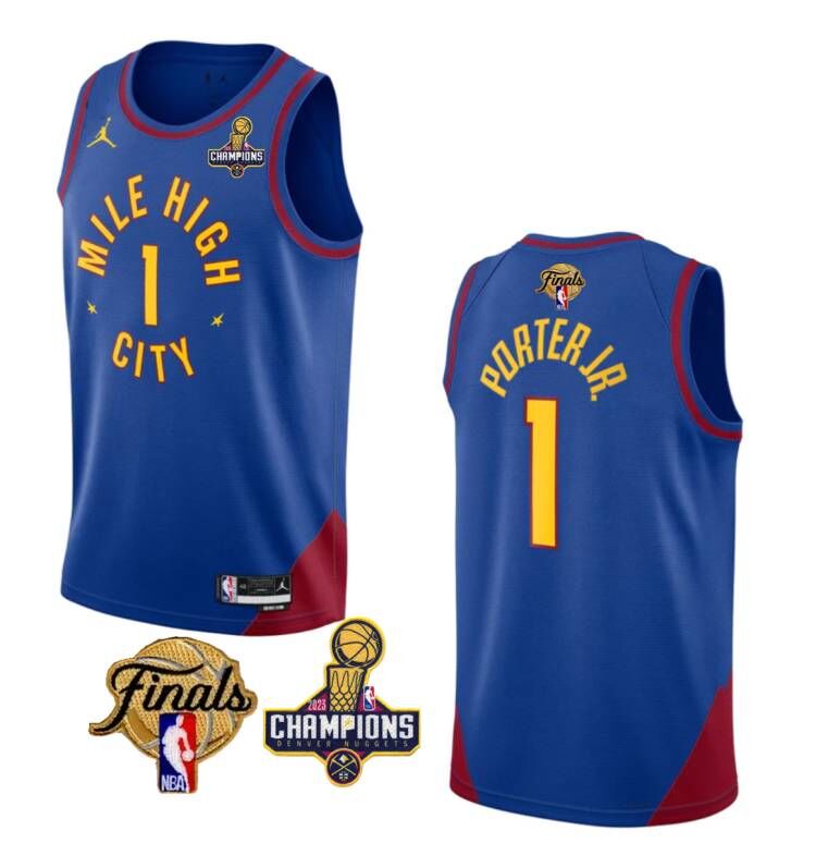 Men's Blue Denver Nuggets #1 Michael Porter Jr. 2023 Nuggets Champions Patch And Finals Patch Statemenr Edition Stitched Basketball Jersey