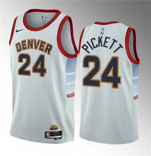 Men's White Denver Nuggets #24 Jalen Pickett 2023 Draft Icon Edition Stitched Basketball Jersey