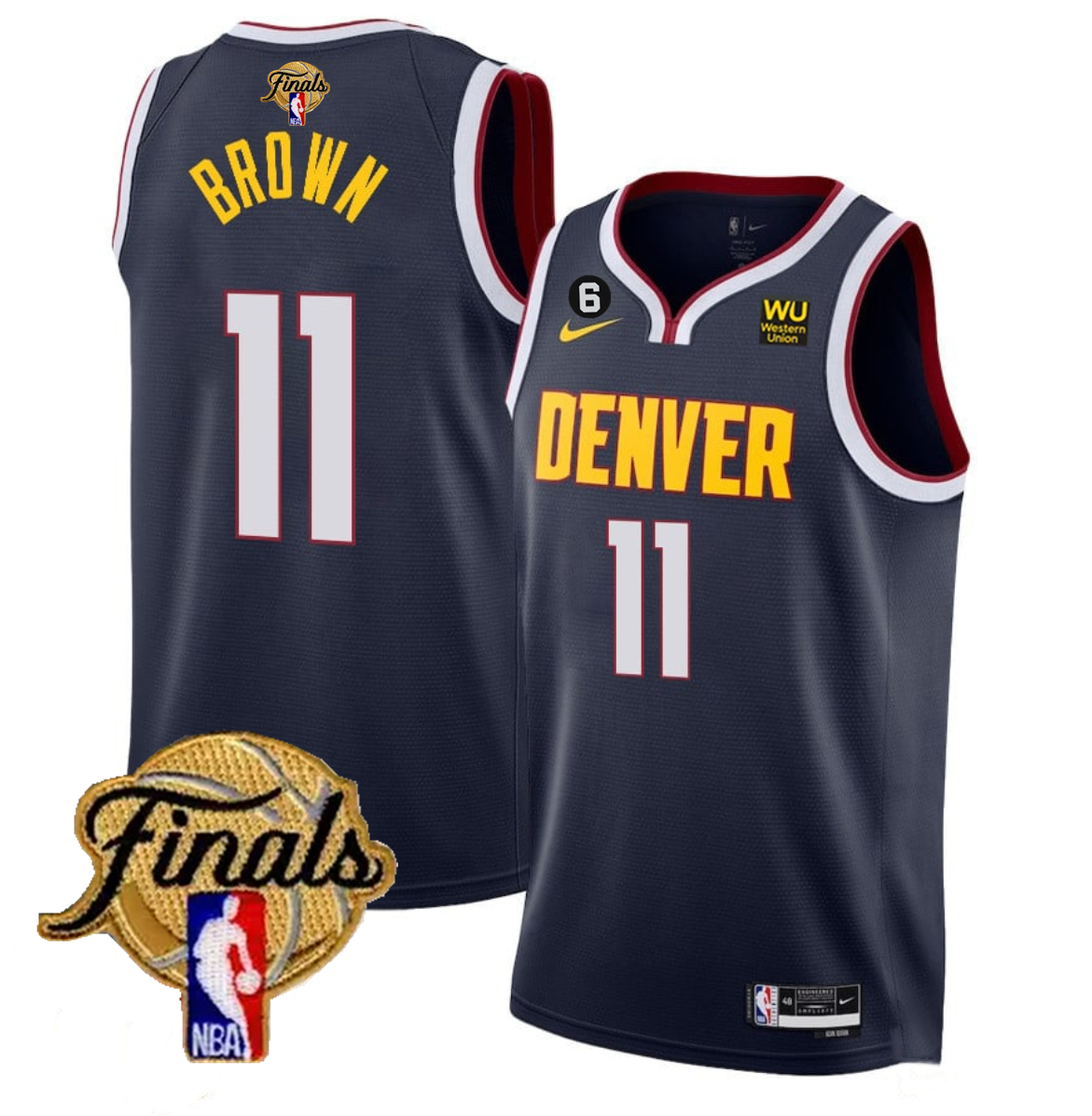 Men's Navy Denver Nuggets #11 Bruce Brown 2023 Finals Icon Edition With NO.6 Patch Stitched Basketball Jersey