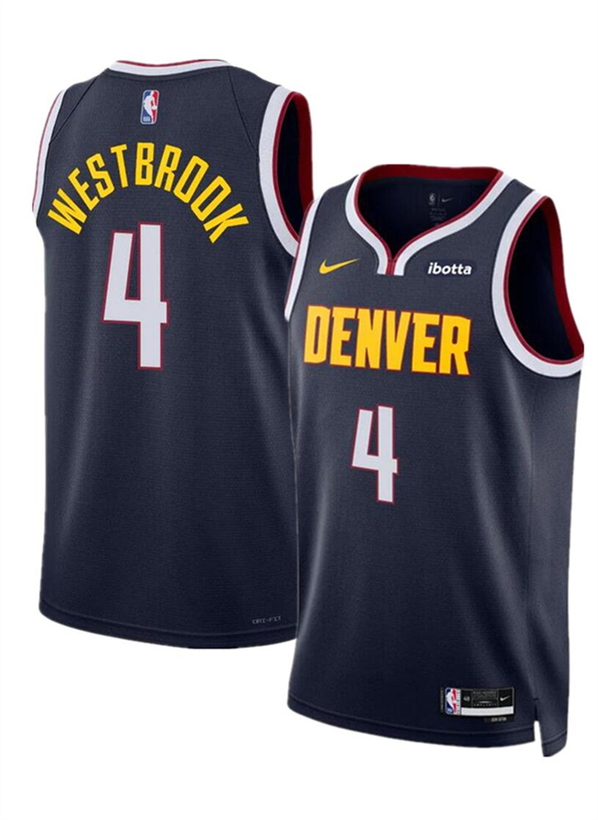 Men's Navy Denver Nuggets #4 Russell Westbrook 2024 Icon Edition Stitched Basketball Jersey