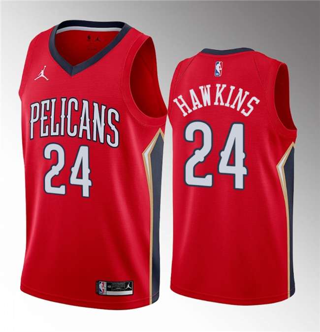 Men's Red New Orleans Pelicans #24 Jordan Hawkins 2023 Draft Statement Edition Stitched Basketball Jersey