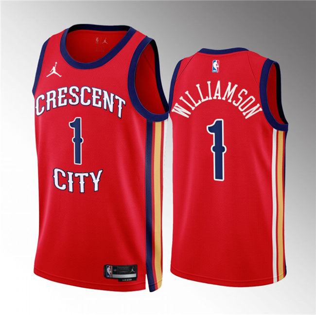 Men's Red New Orleans Pelicans #1 Zion Williamson 2022/23 Statement Edition Stitched Basketball Jersey