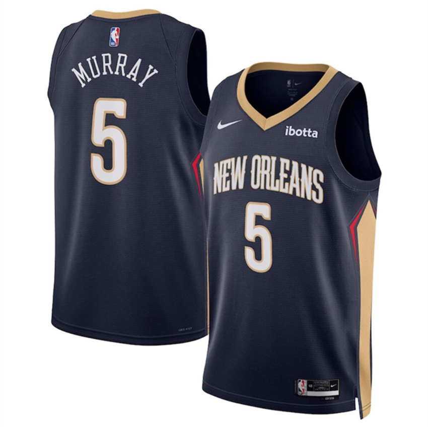 Men's Navy New Orleans Pelicans #5 Dejounte Murray Icon Edition Stitched Basketball Jersey