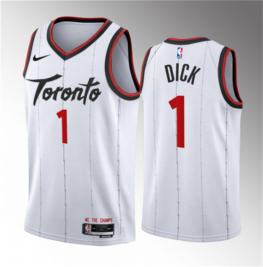 Men's White Toronto Raptors #1 Gradey Dick 2023/24 Association Edition Stitched Basketball Jersey