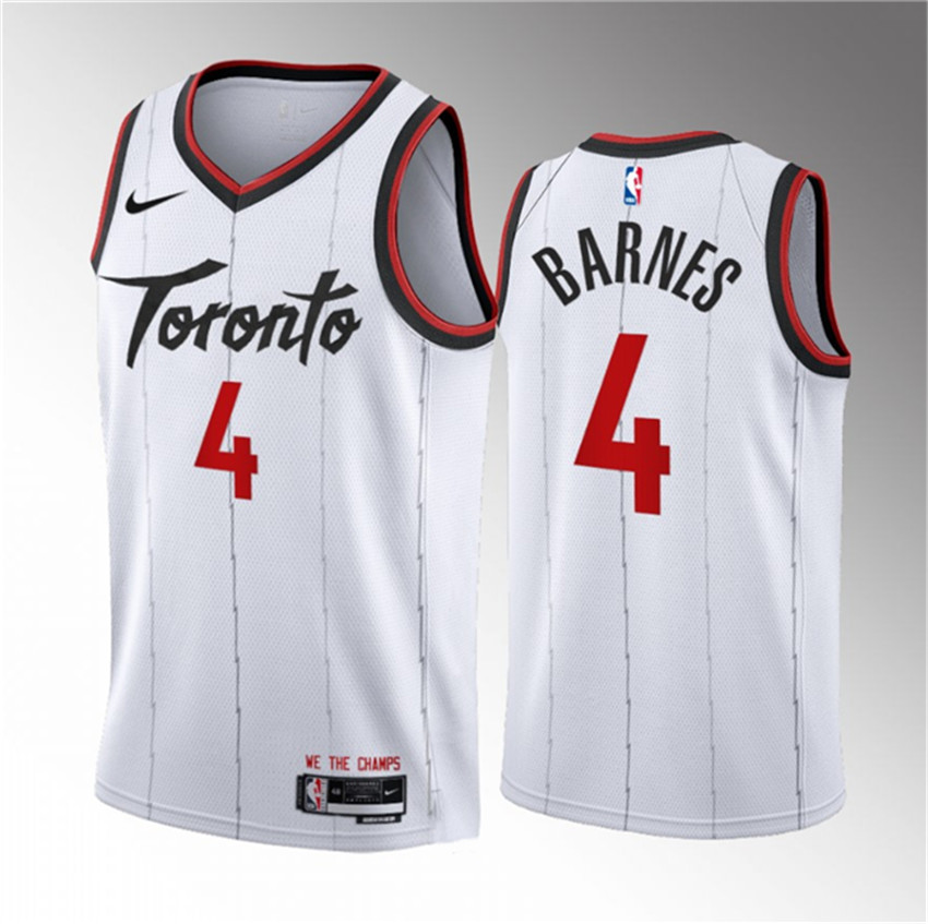 Men's White Toronto Raptors #4 Scottie Barnes 2023/24 Association Edition Stitched Basketball Jersey