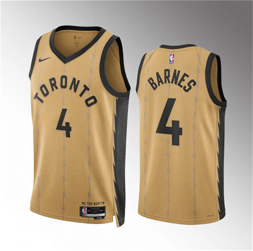 Men's Gold Toronto Raptors #4 Scottie Barnes 2023/24 City Edition Stitched Basketball Jersey