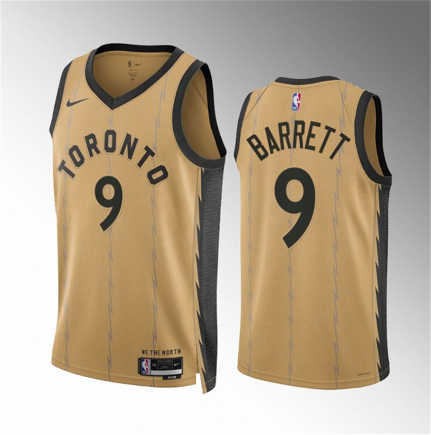 Men's Gold Toronto Raptors #9 RJ Barrett 2023/24 City Edition Stitched Basketball Jersey