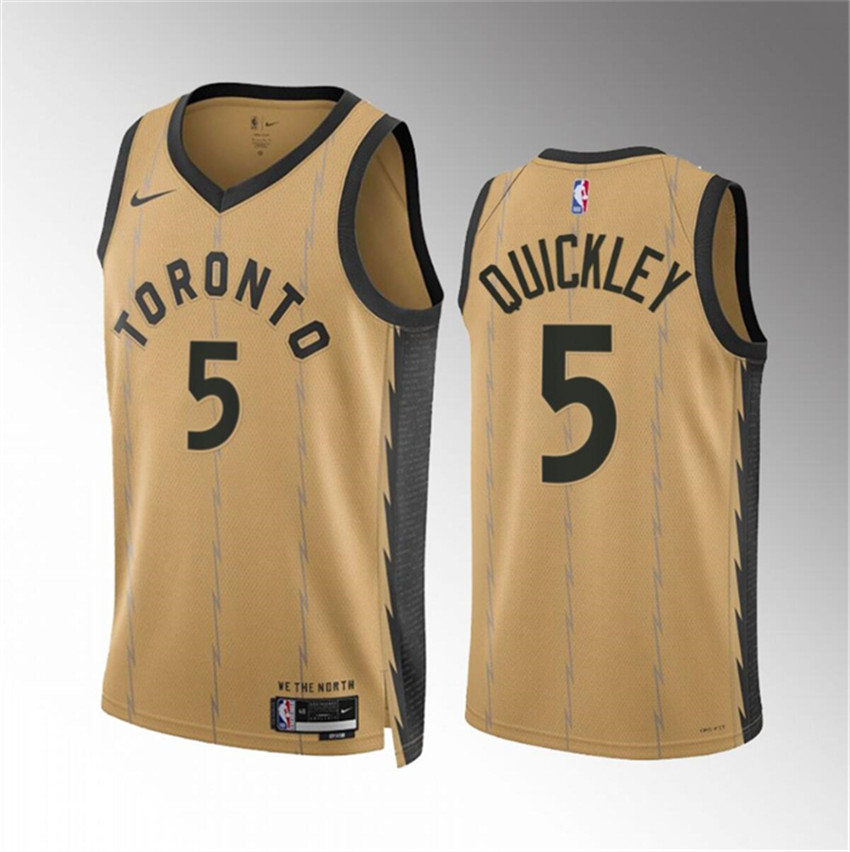 Men's Gold Toronto Raptors #5 Immanuel Quickley 2023/24 City Edition Stitched Basketball Jersey