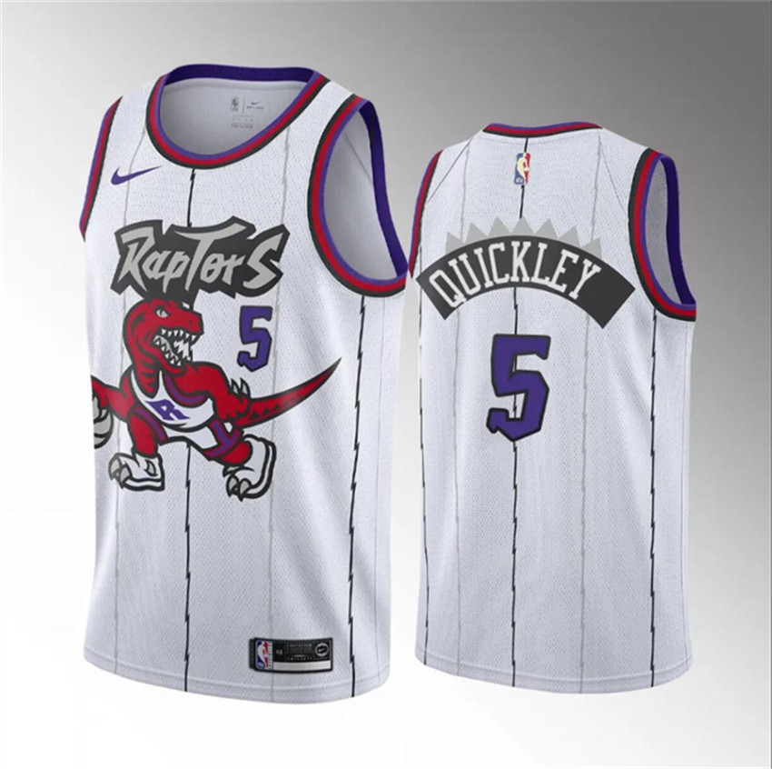 Men's White Toronto Raptors #5 Immanuel Quickley Classic Edition Stitched Basketball Jersey