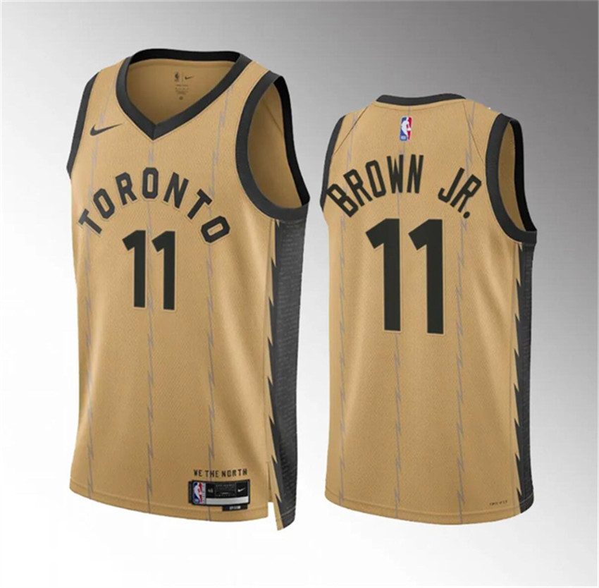 Men's Gold Toronto Raptors #11 Bruce Brown Jr 2023/24 City Edition Stitched Basketball Jersey