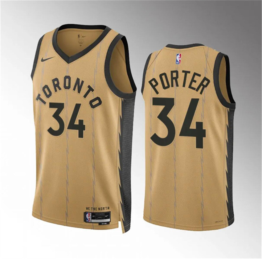Men's Gold Toronto Raptors #34 Jontay Porter 2023/24 City Edition Stitched Basketball Jersey