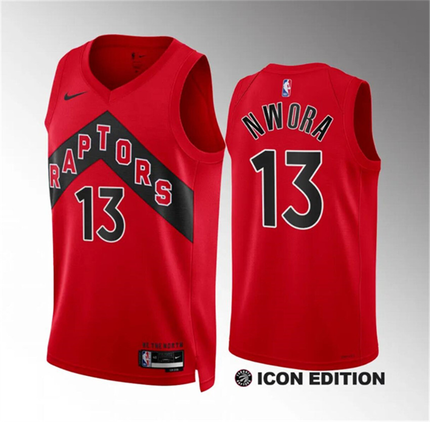 Men's Red Toronto Raptors #13 Jordan Nwora Icon Edition Stitched Basketball Jersey