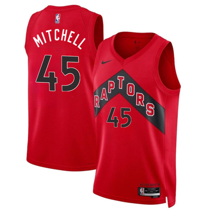 Men's Red Toronto Raptors #45 Davion Mitchell Icon Edition Stitched Basketball Jersey