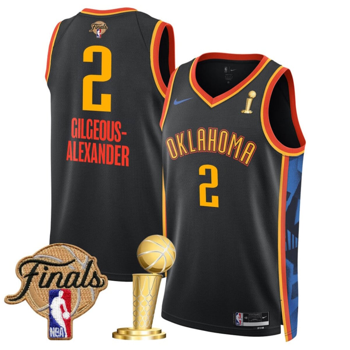 Men's Black Oklahoma City Thunder #2 Shai Gilgeous-Alexander 2025 Finals Patch And Finals Champions Patch City Edition Stitched Basketball Jersey