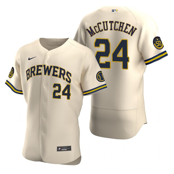 Men's Cream Milwaukee Brewers #24 Andrew McCutchen Flex Base Stitched Baseball Jersey
