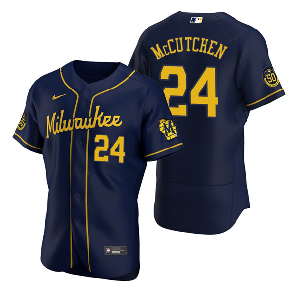 Men's Navy Milwaukee Brewers #24 Andrew McCutchen Flex Base Stitched Baseball Jersey