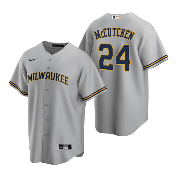 Men's Grey Milwaukee Brewers #24 Andrew McCutchen Cool Base Stitched Jersey