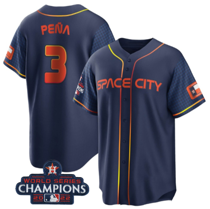 Men's Navy Houston Astros #3 Jeremy Peña  2022 World Series Champions City Connect Stitched Baseball Jersey