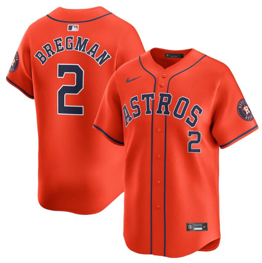 Men's Orange Houston Astros #2 Alex Bregman 2024 Alternate Limited Stitched Baseball Jersey