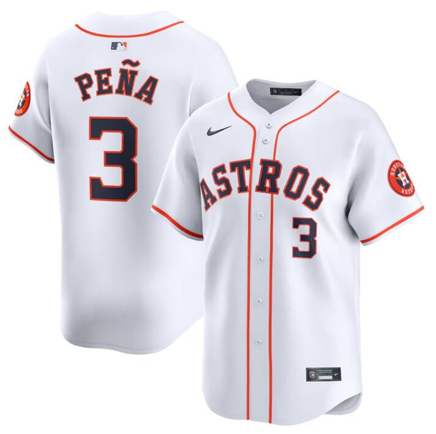Men's White Houston Astros #3 Jeremy Peña 2024 Home Limited Stitched Baseball Jersey