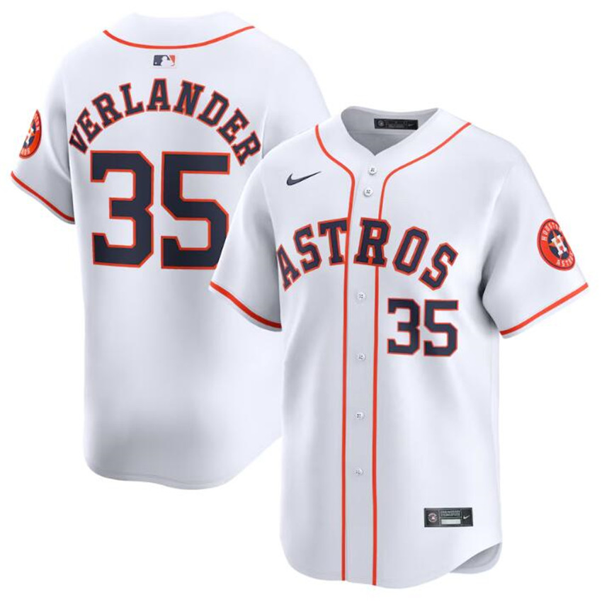 Men's White Houston Astros #35 Justin Verlander 2024 Home Limited Stitched Baseball Jersey