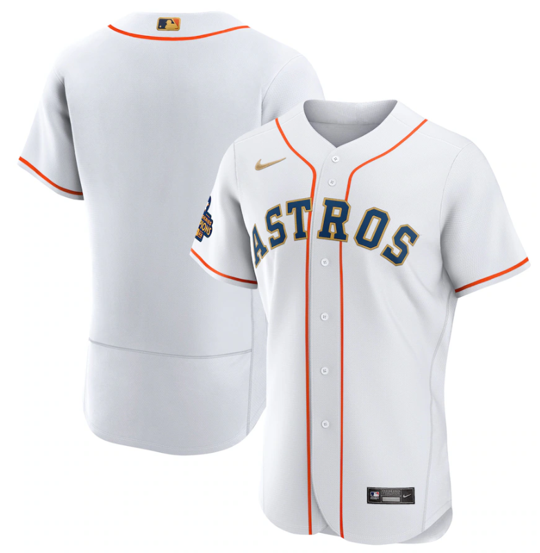 Men's White Houston Astros Blank 2023 Gold Collection With World Serise Champions Patch Stitched Baseball Jersey