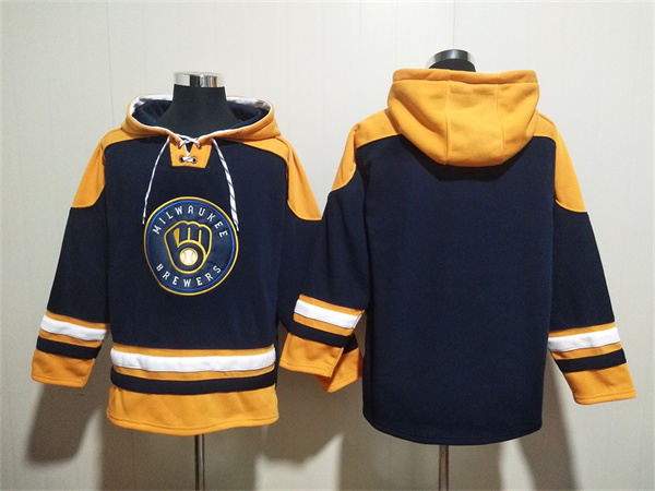 Men's Black/Gold Milwaukee Brewers Blank Ageless Must-Have Lace-Up Pullover Hoodie