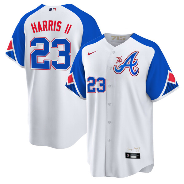Men's White Atlanta Braves #23 Michael Harris II 2023 City Connect Cool Base Stitched Baseball Jersey