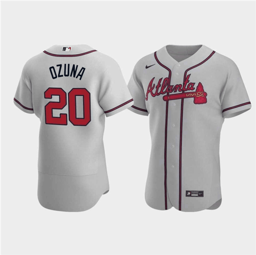 Men's Grey Atlanta Braves #20 Marcell Ozuna Flex Base Stitched Jersey