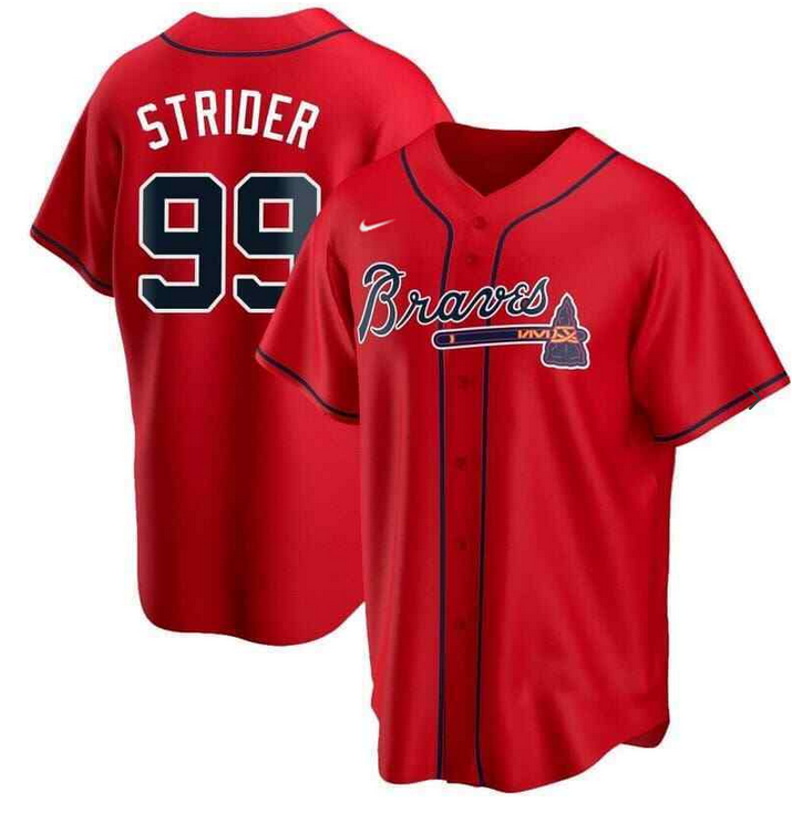 Men's Red Atlanta Braves #99 Spencer Strider Cool Base Stitched Baseball Jersey