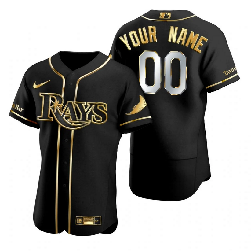 Men's Black Gold Tampa Bay Rays Name & Number Custom Flex Base Stitched Jersey